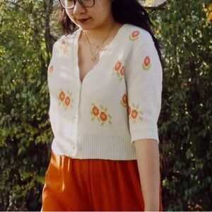 SHEIN White Cardigan with Orange Floral Design